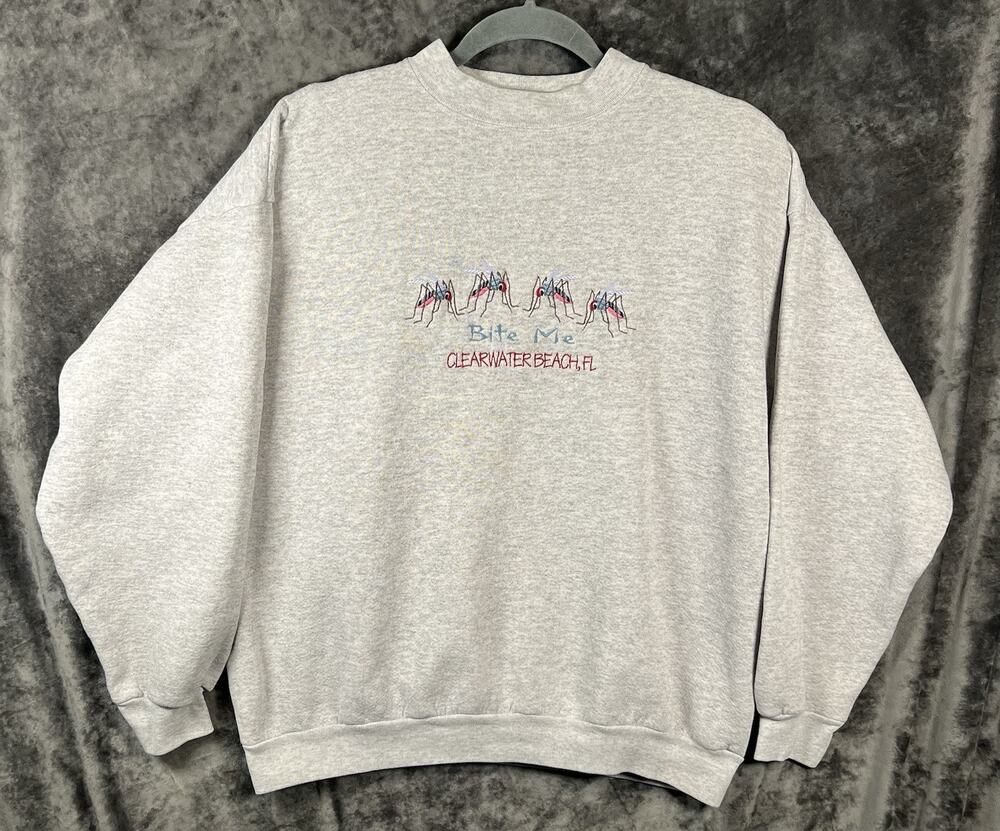 Vintage Clearwater Beach Bite Me Mosquito Crewneck Sweatshirt Tultex USA Large
